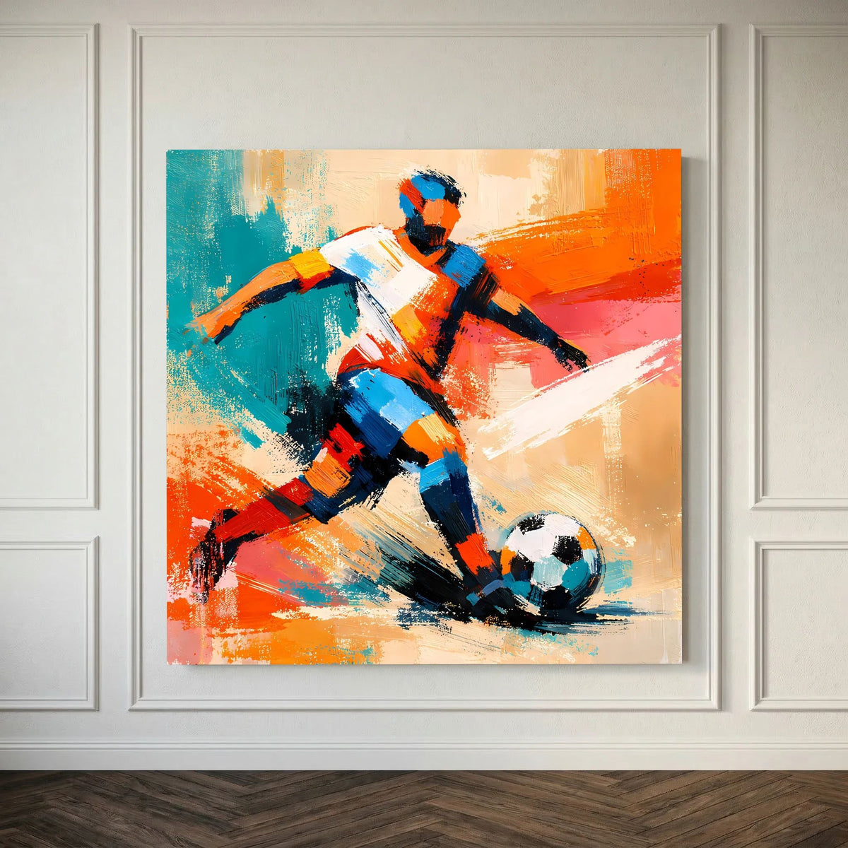 Leinwand Dynamischer Fußballspieler in Aktion | Abstraktes Sport & Fußball Wandbild
