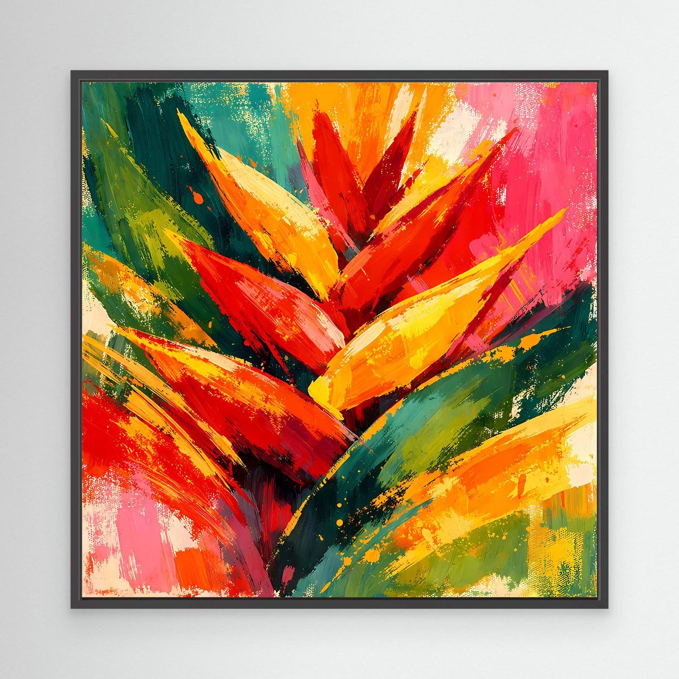 Leinwand Abstrakte Helikonie Blüte | Modernes Tropen Wandbild Bunt Exotisch