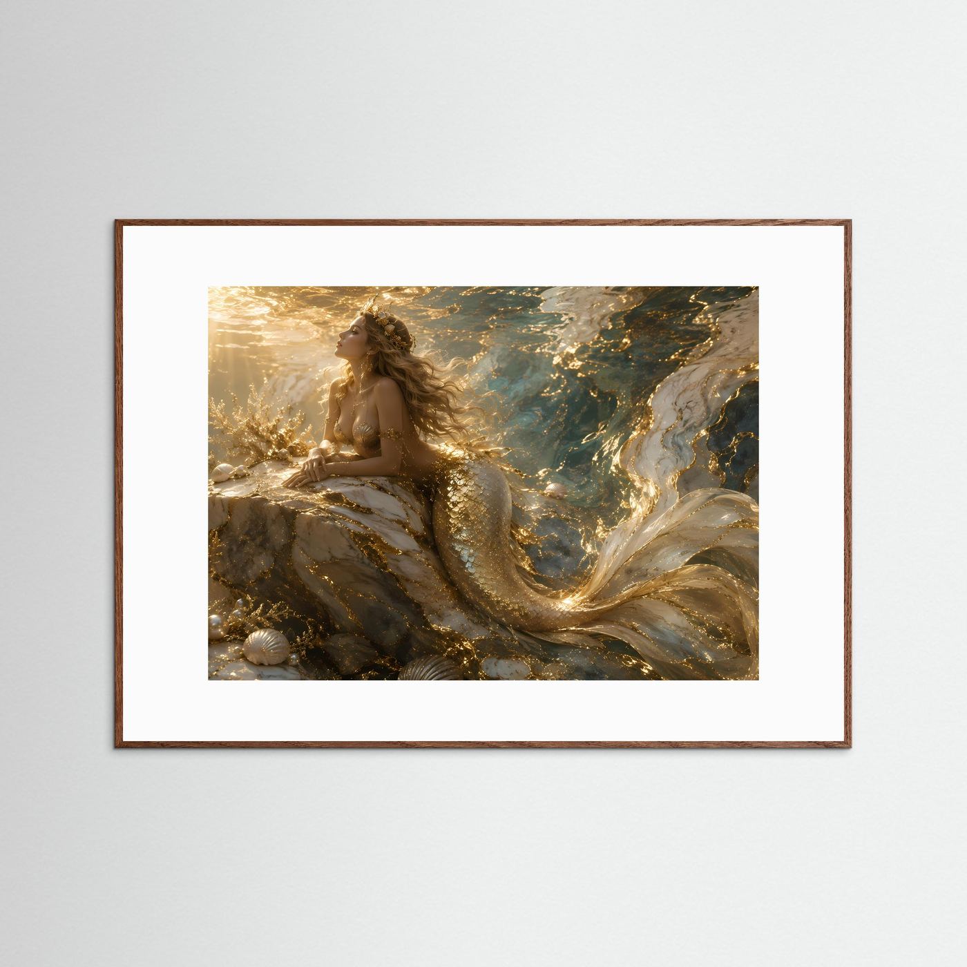 Meerjungfrau Wandbild | Goldene Unterwasser Kunst | Luxus Poster | Fantasy Leinwand | Ozean Wall Art | Elegante Meerjungfrau Dekoration