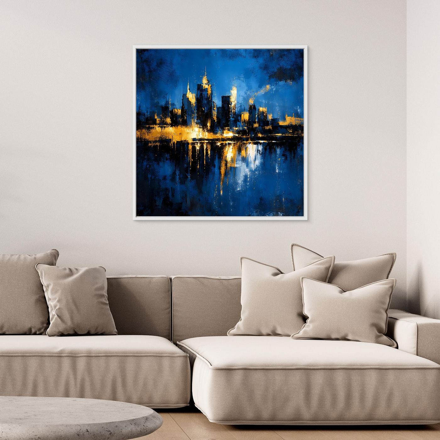 Leinwand Goldene Skyline bei Nacht | Modernes Abstraktes New York Wandbild