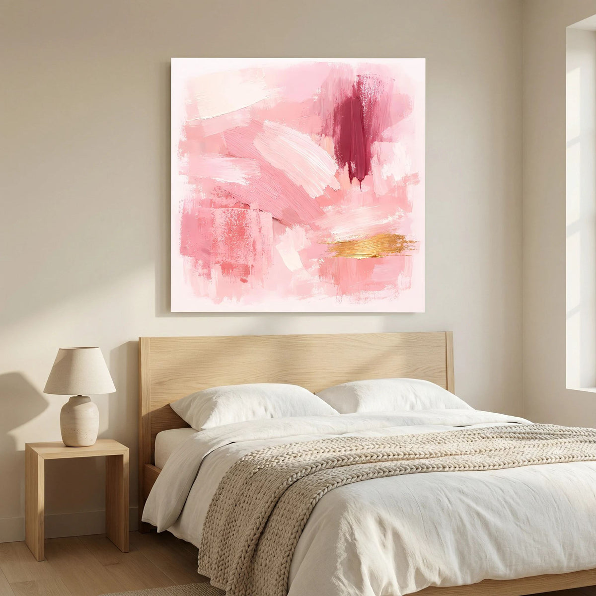 Leinwand Abstraktes Gemälde in Rosa und Gold | Modernes Elegantes Wandbild Pastell