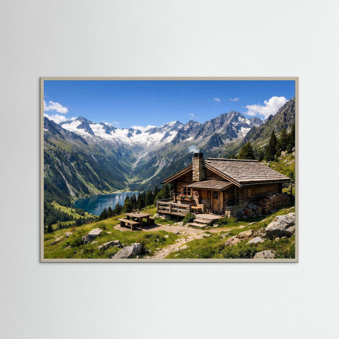 Almhütte im Hochgebirge | Panorama Alpen & See Poster Querformat
