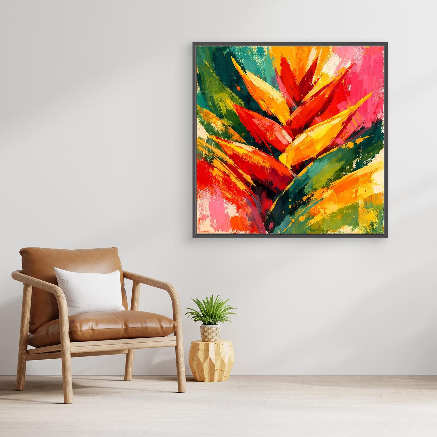 Leinwand Abstrakte Helikonie Blüte | Modernes Tropen Wandbild Bunt Exotisch