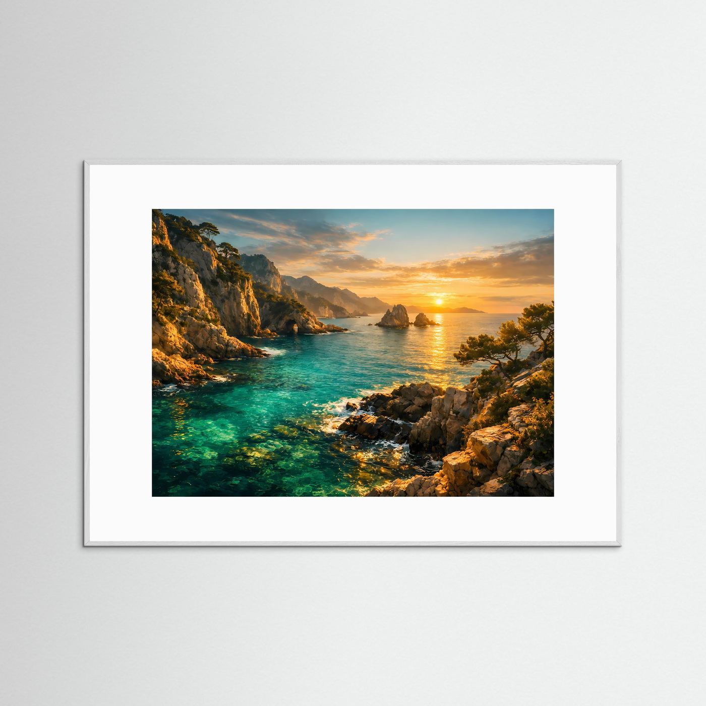 Sonnenuntergang an der Steilküste | Panorama Meer & Natur Poster Querformat