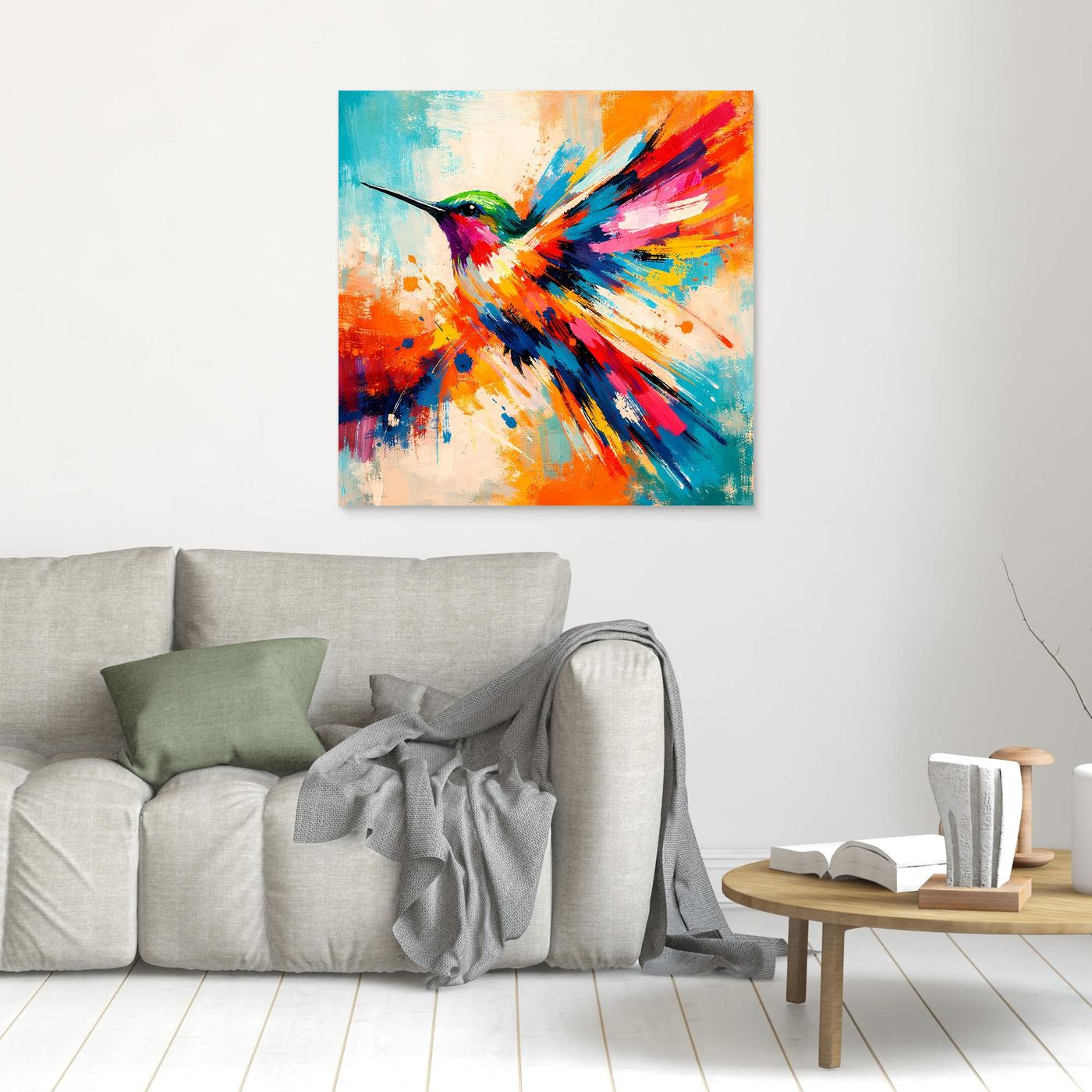 Premium Leinwand Kolibri Farbexplosion | Abstraktes Wandbild Modernes Vogel Poster