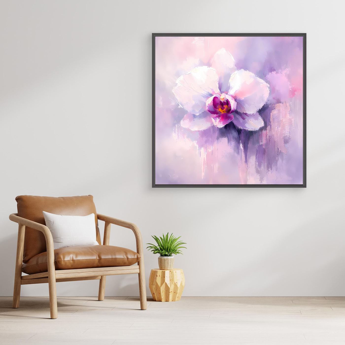 Leinwand Abstraktes Orchideen Blütenbild | Modernes Wandbild Weiß Violett Pink