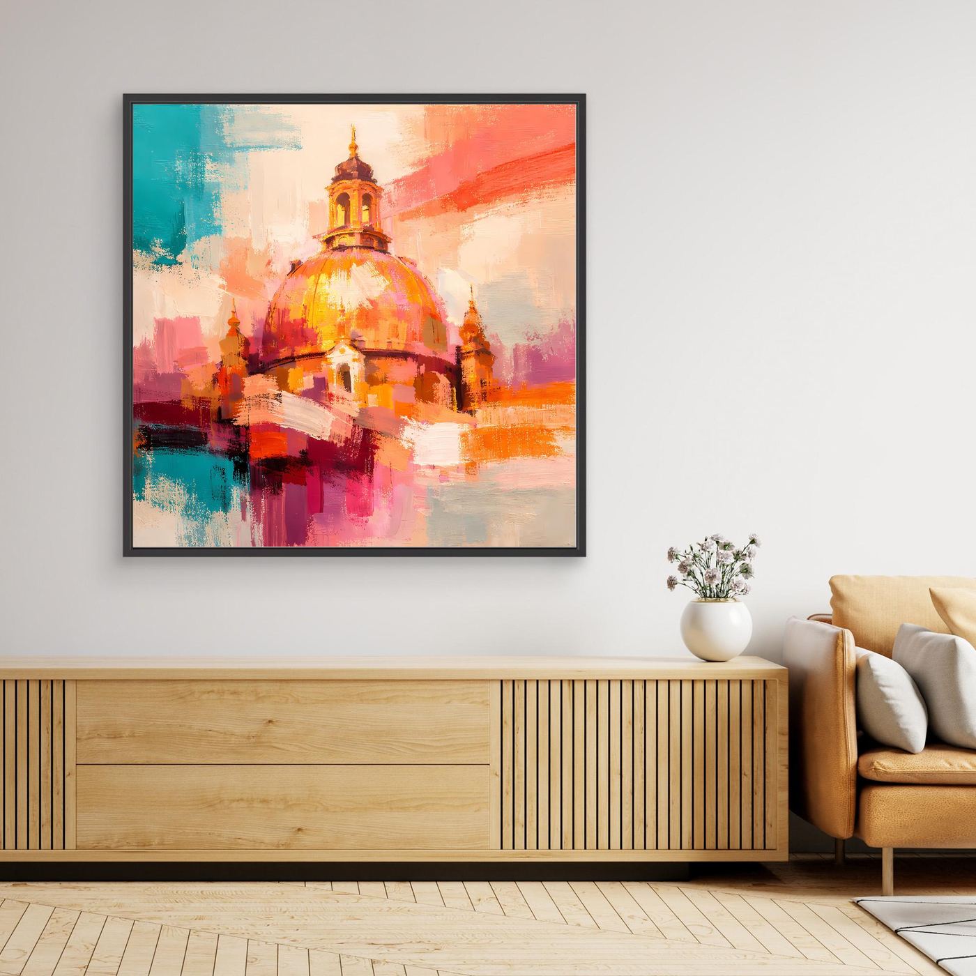 Leinwand Dresden Frauenkirche Wandbild | Abstraktes Architektur Bild Bunt