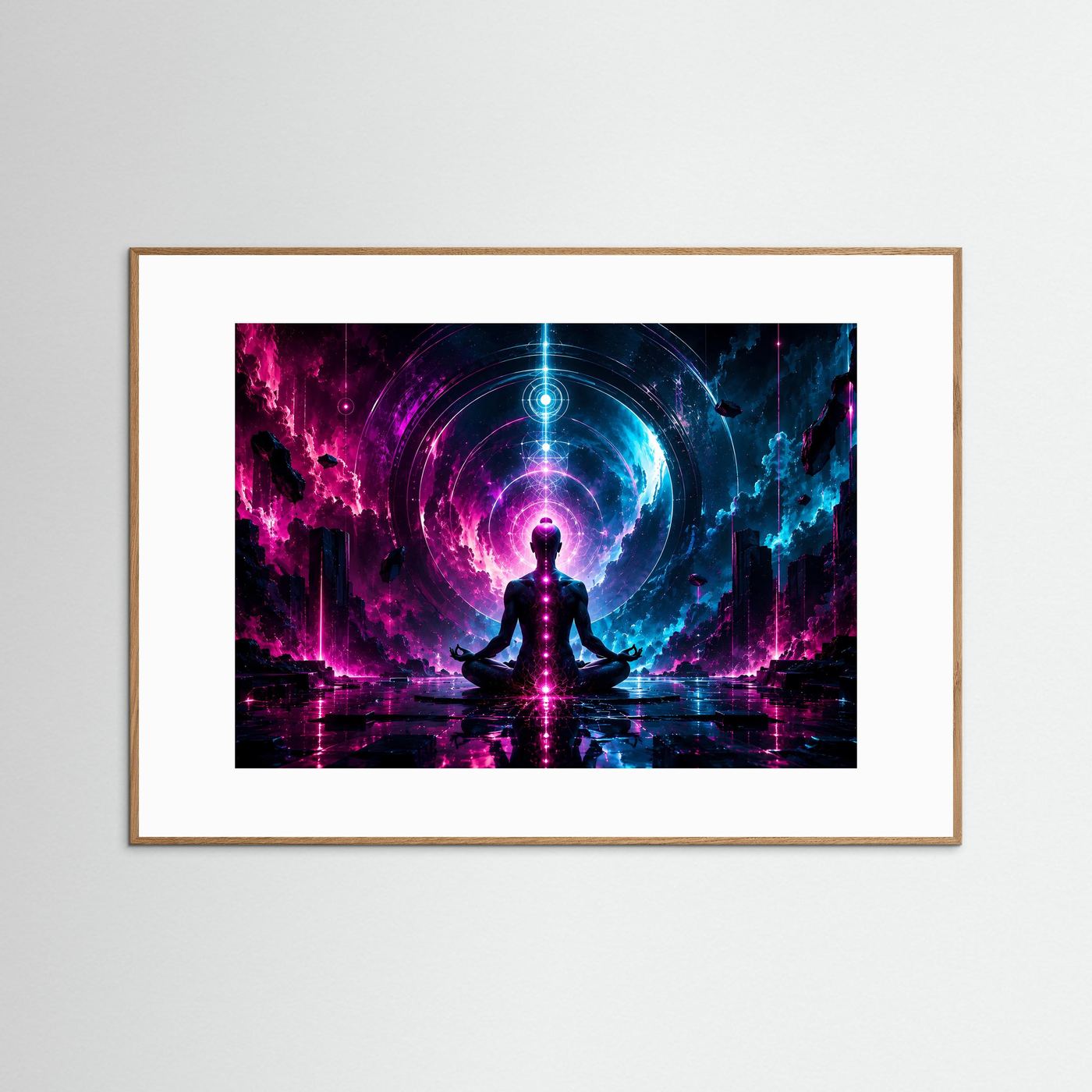 Meditation Poster Neon | Chakra Wandbild Modern | Spirituelle Kosmische Kunst | Abstrakte Energie Meditation | Leinwand Yoga Deko