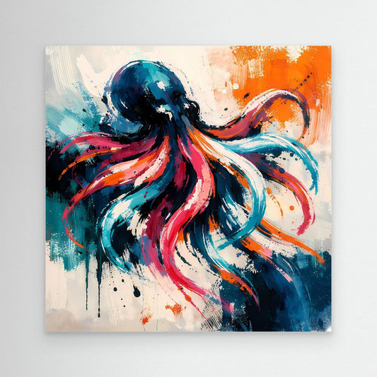 Leinwand Dynamischer Oktopus im Farbenmeer | Abstraktes Krake Wandbild