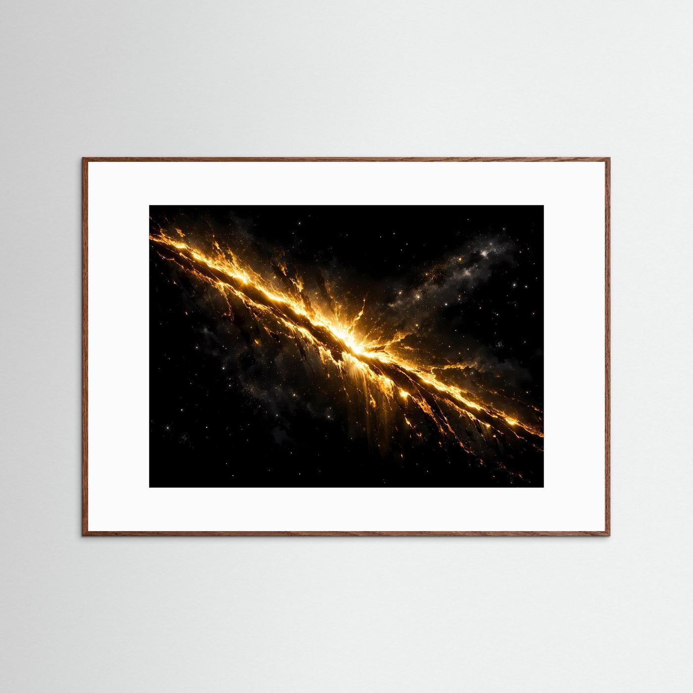 Glühender Goldener Kosmosriss | Astronomie Kunst & Feuriges Weltall Wandbild Querformat