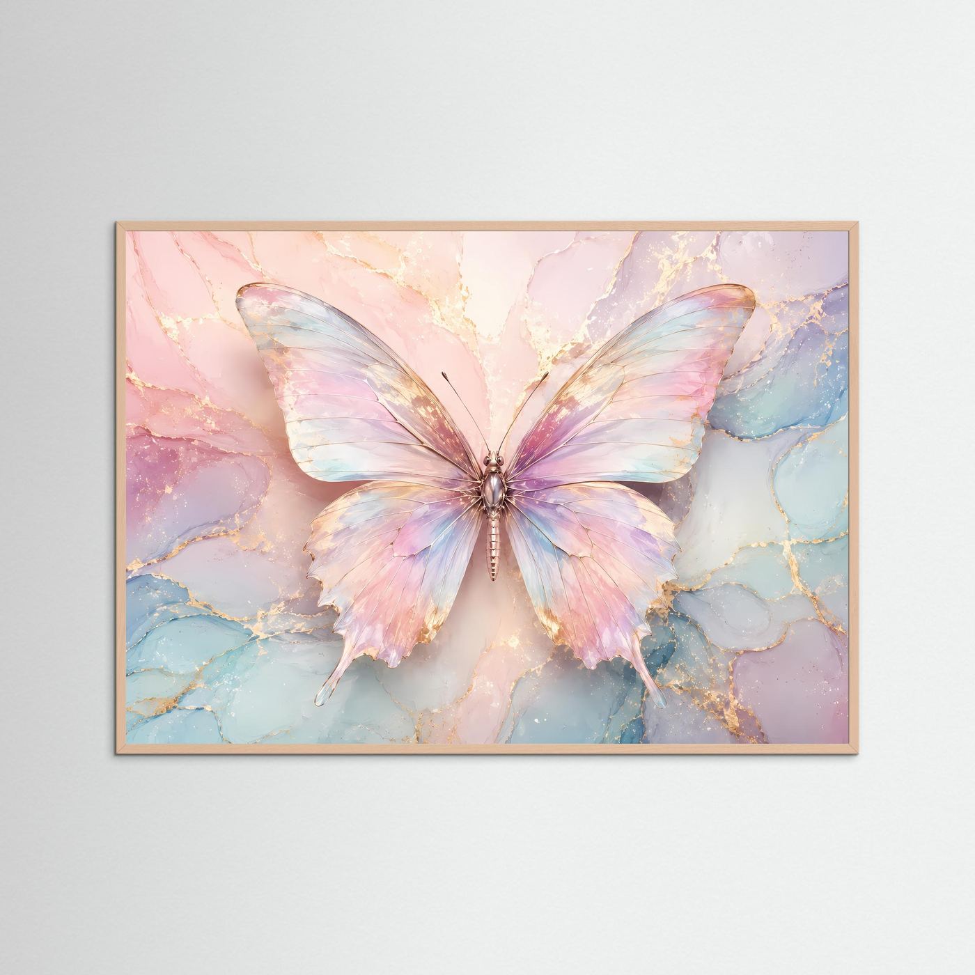 Pastell Schmetterling | Elegantes Wandbild in Rosa, Blau & Gold