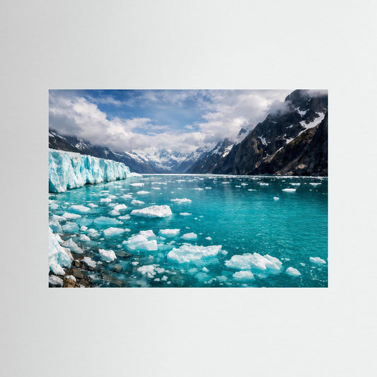 Naturposter Querformat mit Gletscher und Eisbergen im Fjord, ohne Rahmen