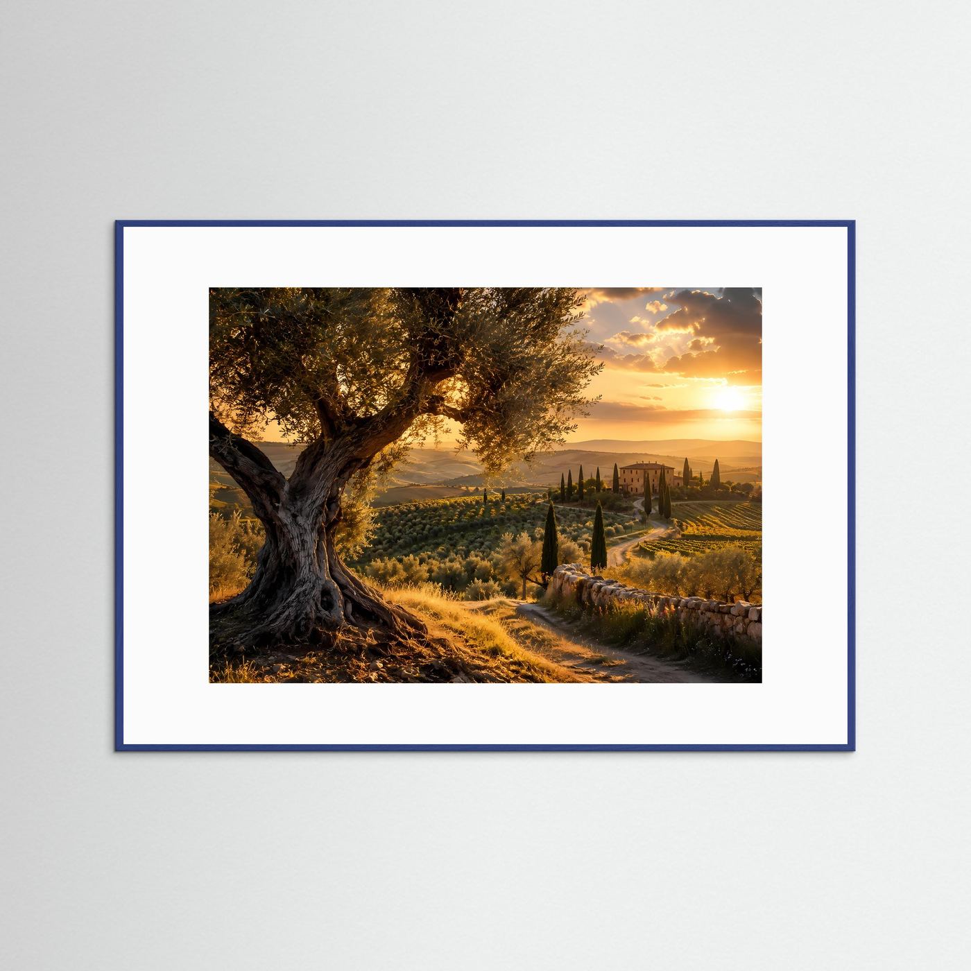 Toskana Olivenbaum Wandbild | Italien Landschaft Poster | Goldene Abendsonne Leinwand | Mediterrane Natur | Elegante Wall Art | Toscana Dekoration
