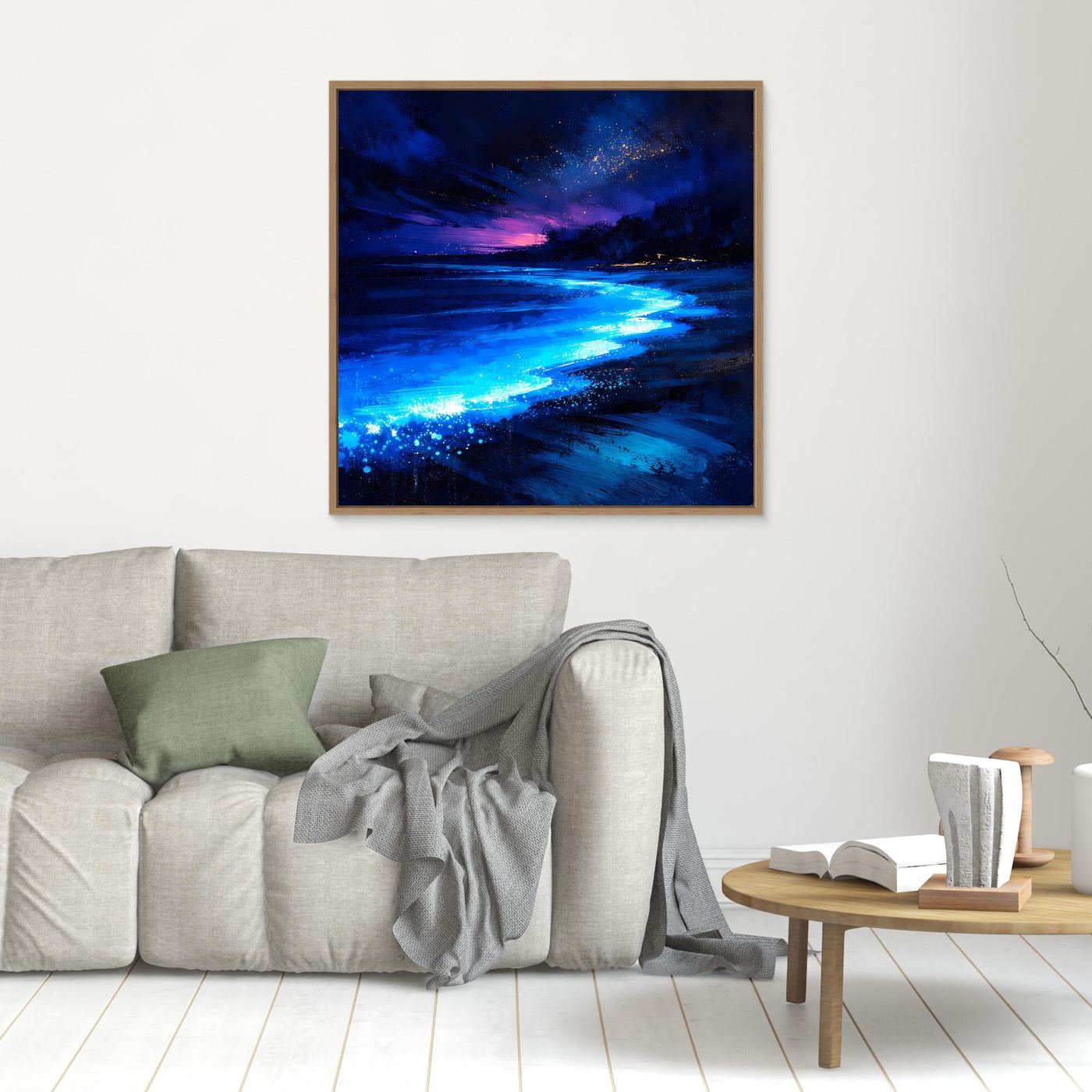 Leinwand Biolumineszierender Strand bei Nacht | Magische Wandkunst auf echter Leinwand