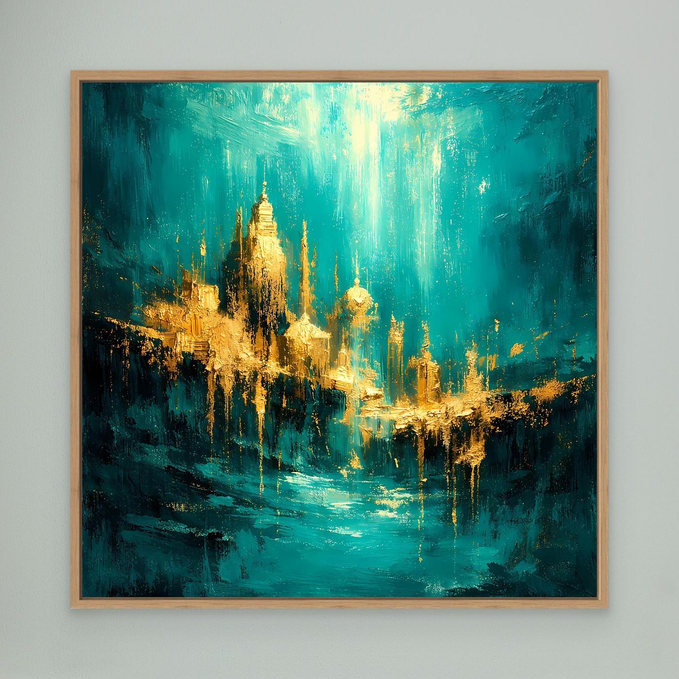 Leinwand Magische Goldene Stadt Atlantis | Abstraktes Unterwasser Wandbild