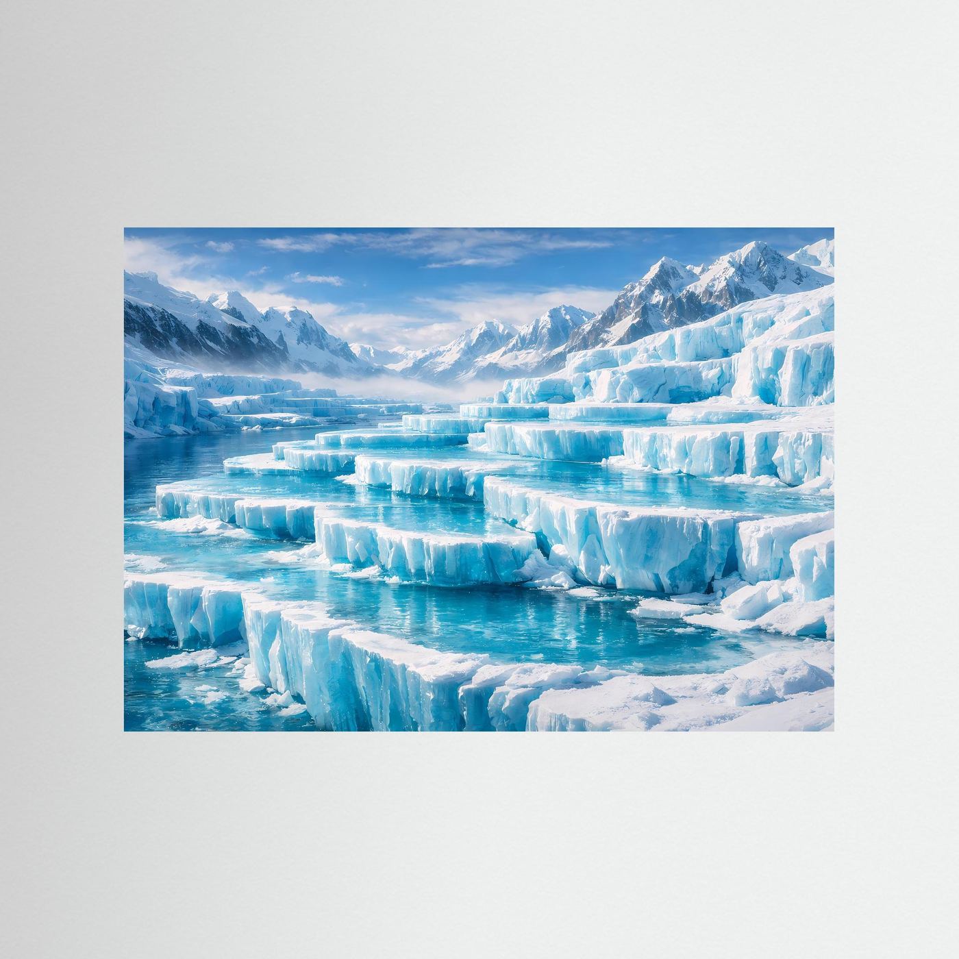 Poster mit Gletscherlandschaft, blauer Rahmen