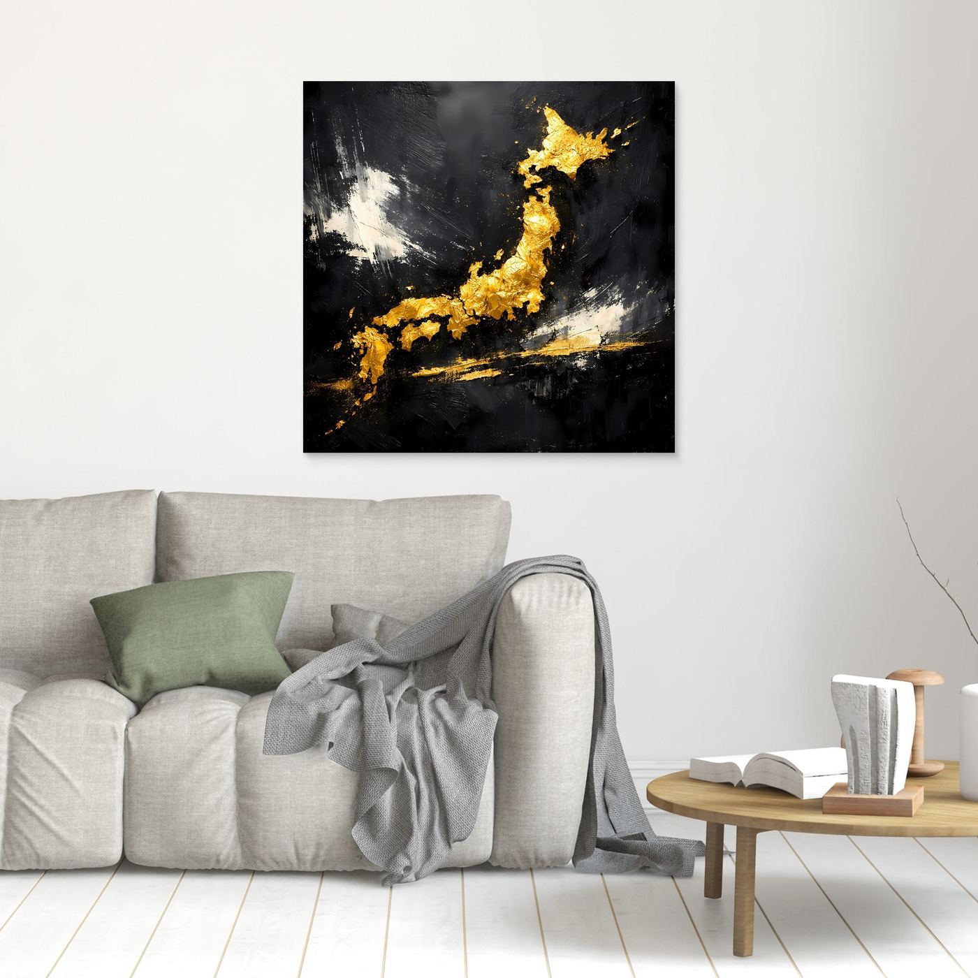 Leinwand Elegante Japan-Karte in Gold & Schwarz | Modernes Abstraktes Wandbild