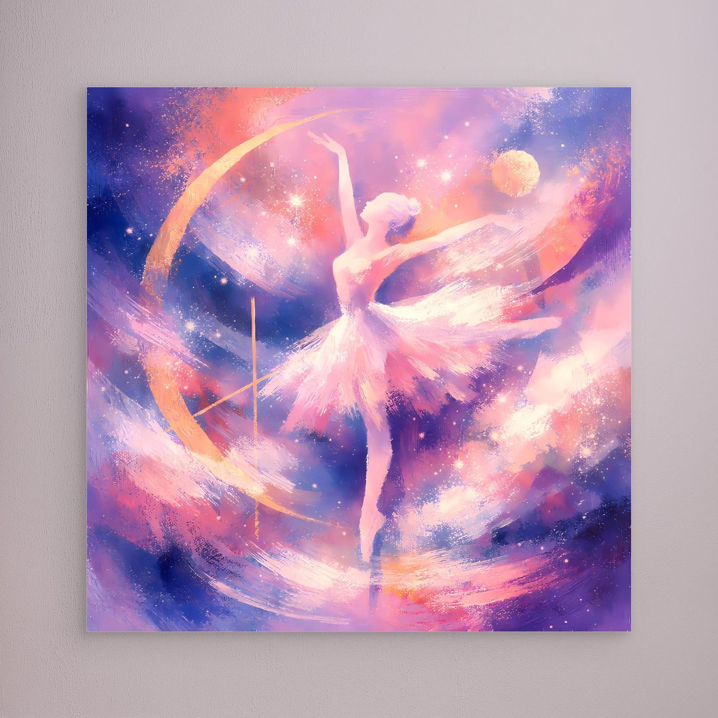 Leinwandbild mit Ballerina im Flügel-Design, ohne sichtbaren Rahmen, sternenhaftes Motiv