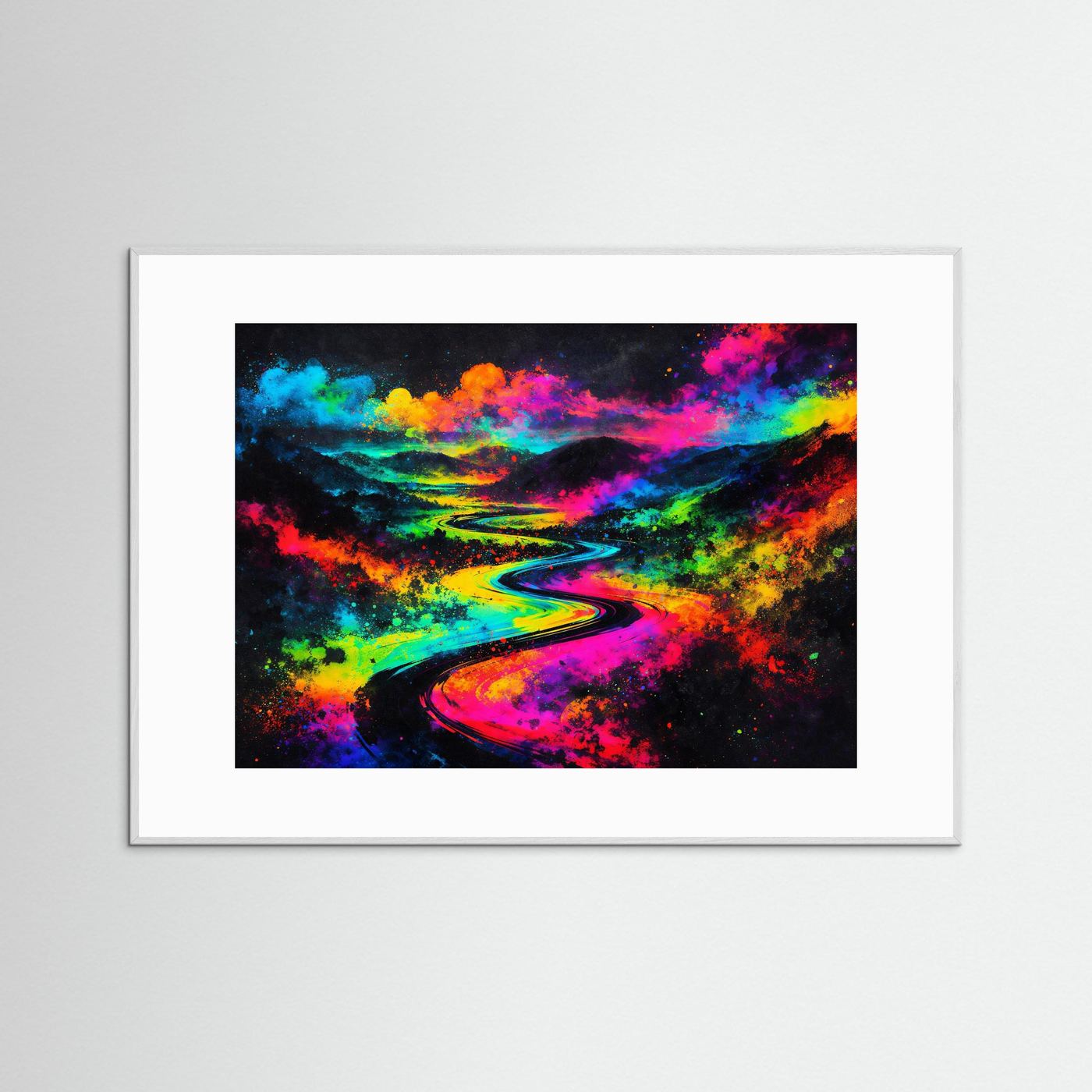 Farbenfrohe Flusslandschaft Expressionismus | Bunter Pfad & Abstrakt Natur Poster Querformat