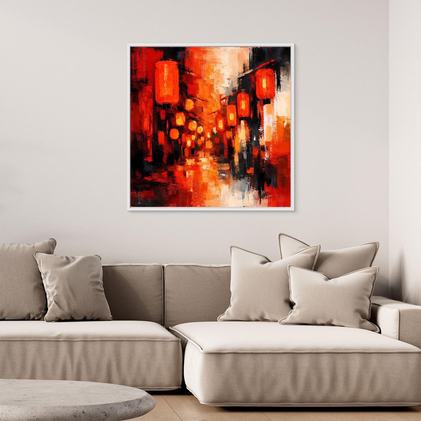 Leinwand Traditionelle Rote Lampions in asiatischer Gasse | Fernöstliche Wandkunst auf echter Leinwand