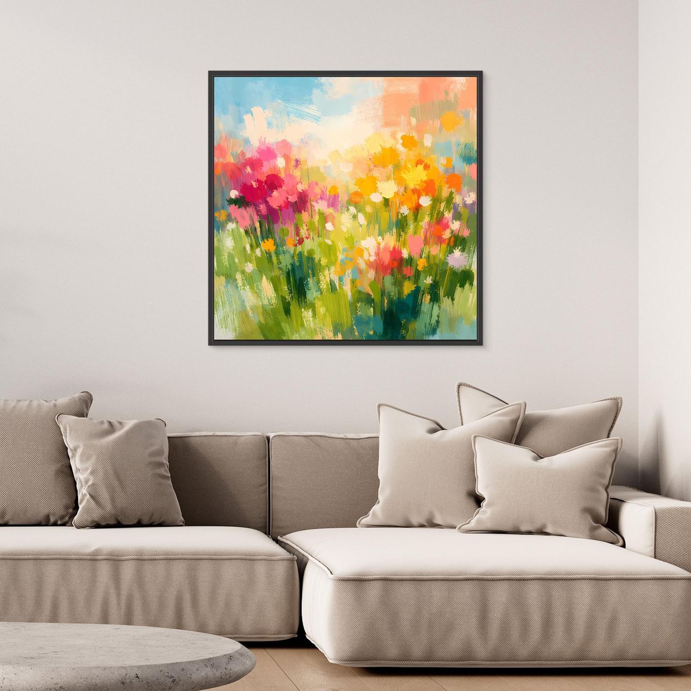 Leinwand Abstrakte Sommerwiese mit Wildblumen | Modernes Blumen Wandbild Bunt