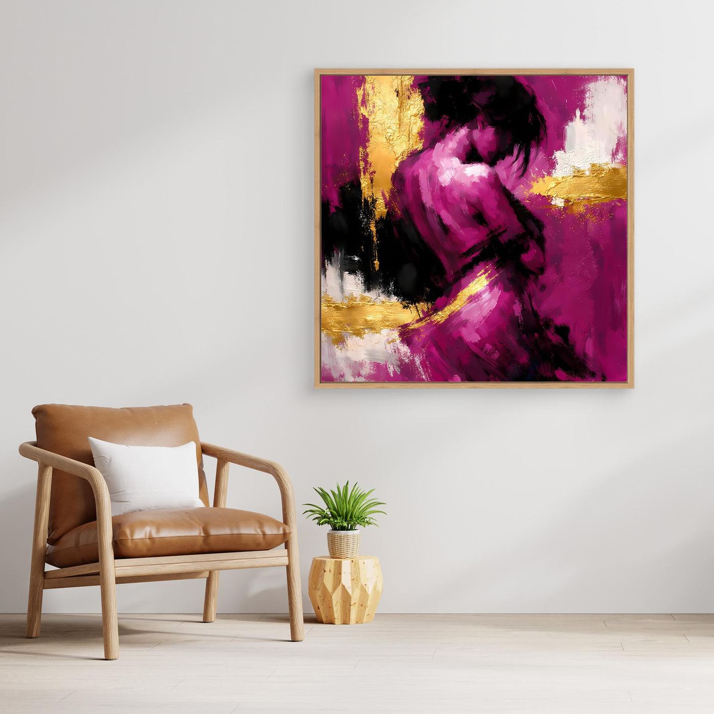 Leinwand Elegante Silhouette in Magenta | Abstraktes Frauengestalt Wandbild Gold