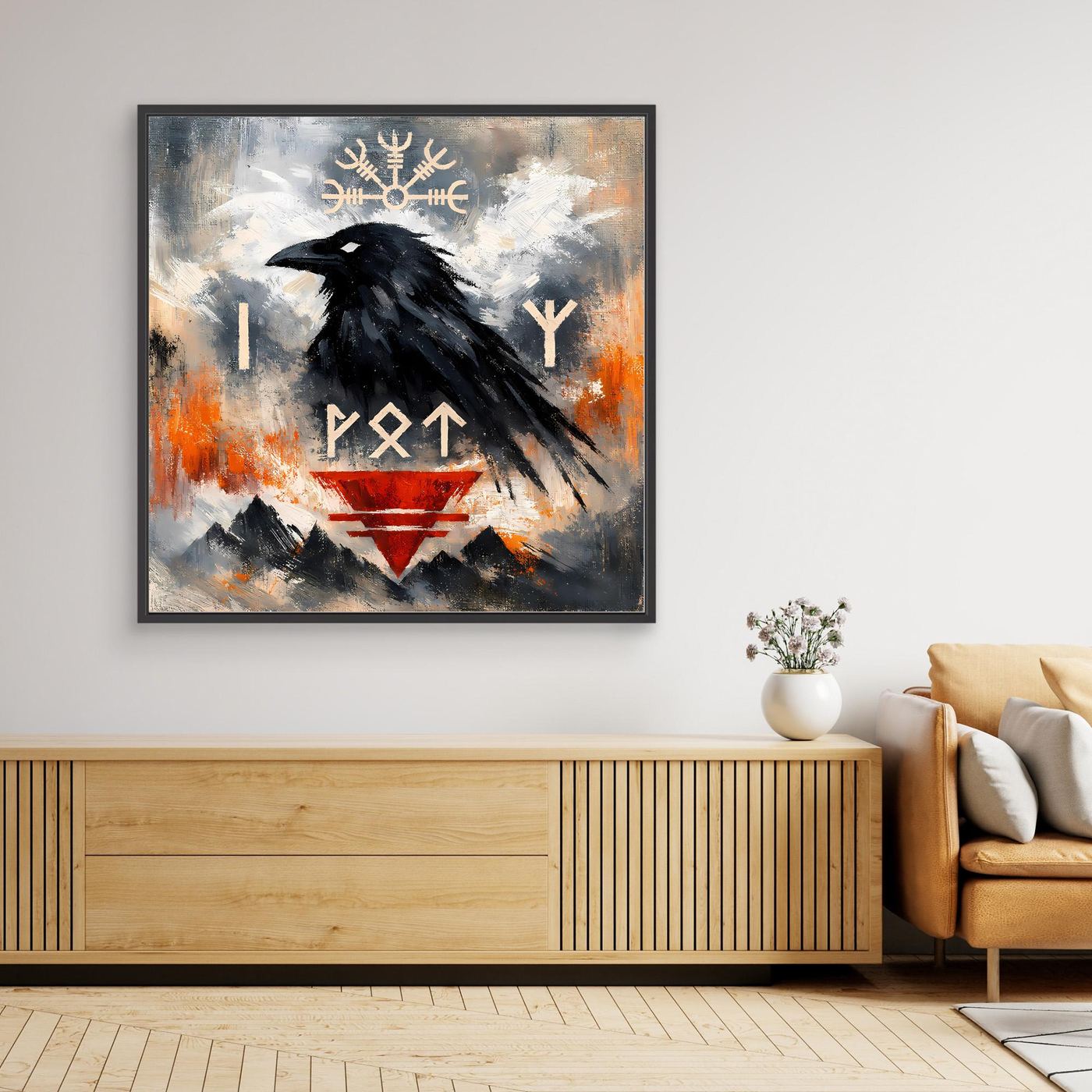Leinwand Odin's Rabe | Wikinger Runen & Vegvísir Nordisches Wandbild