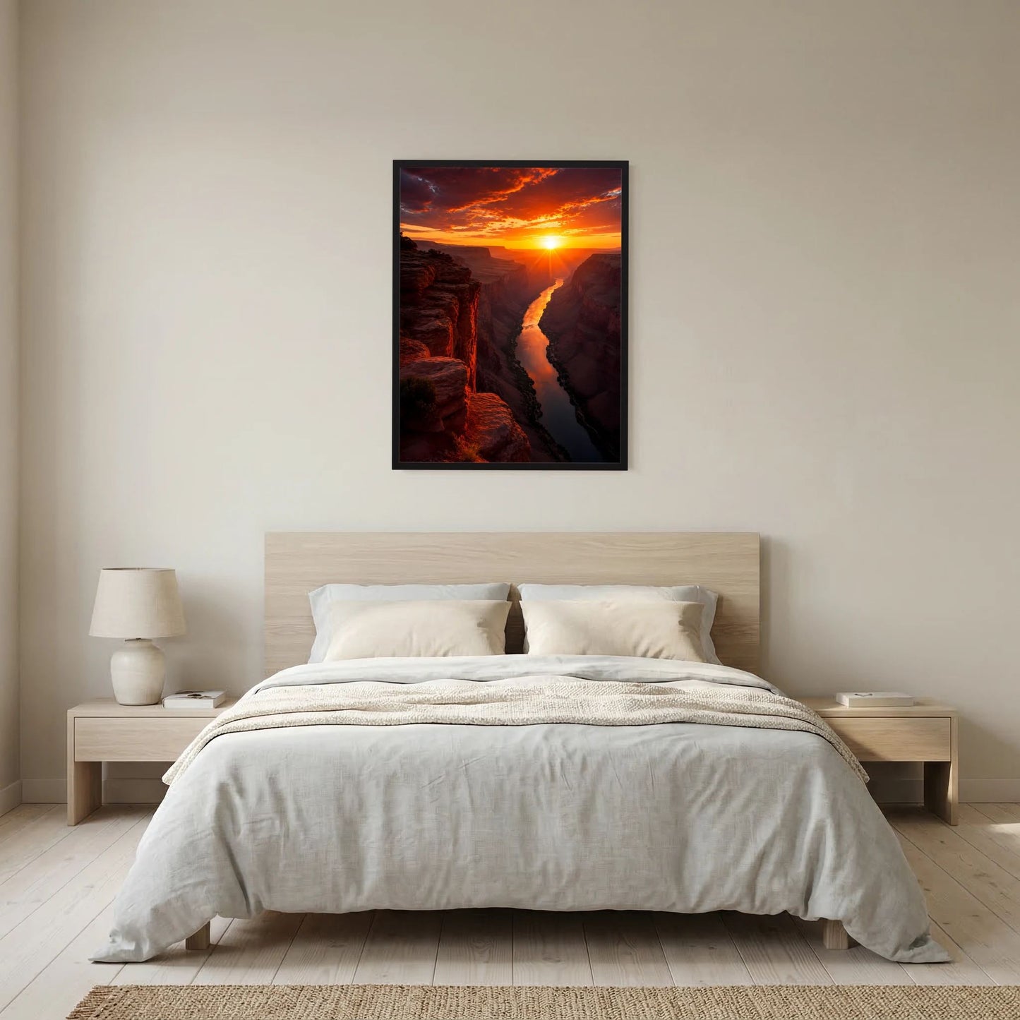 Poster im schwarzen Rahmen mit Grand-Canyon-Landschaft bei Sonnenuntergang