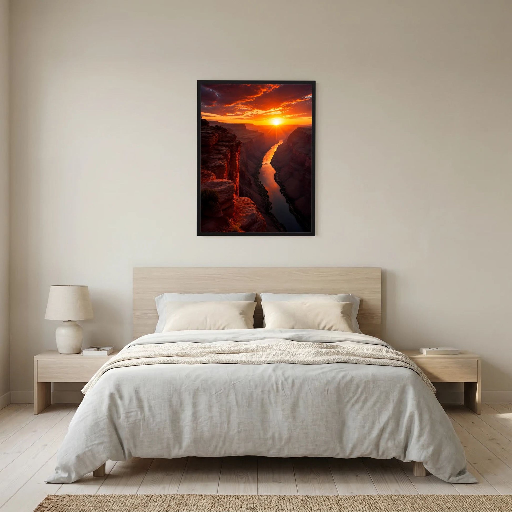 Poster im schwarzen Rahmen mit Grand-Canyon-Landschaft bei Sonnenuntergang