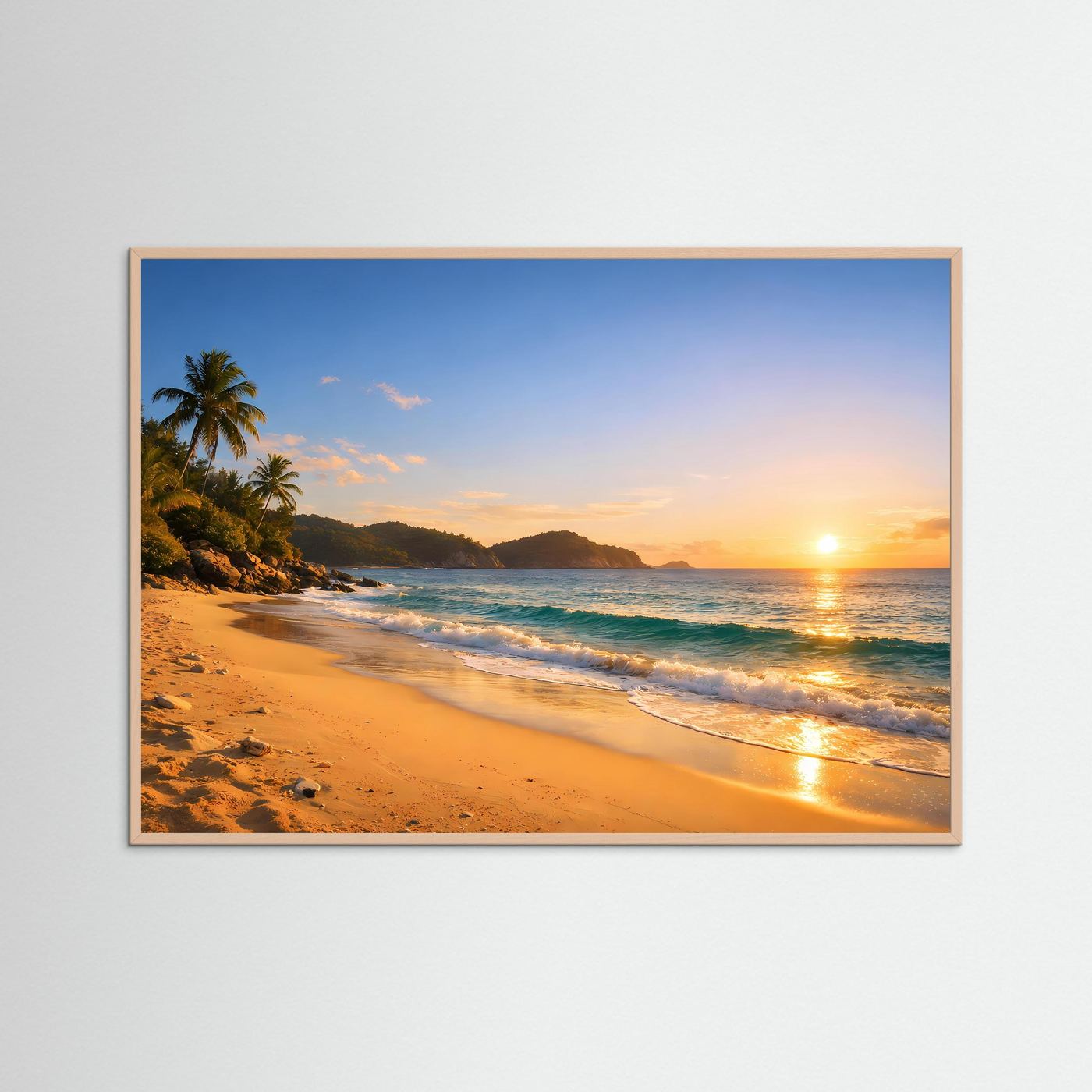 Tropischer Sonnenuntergang am Strand | Palmen & Ozean Poster Querformat
