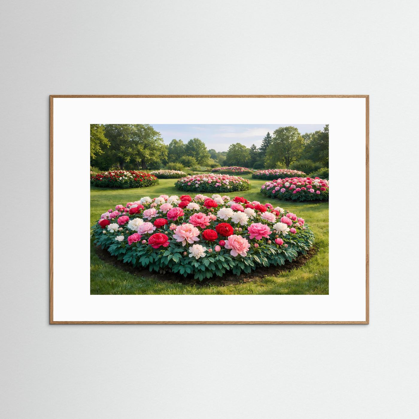 Prachtvolle Pfingstrosen-Beete im Park | Bunte Blütenpracht Natur Poster Querformat