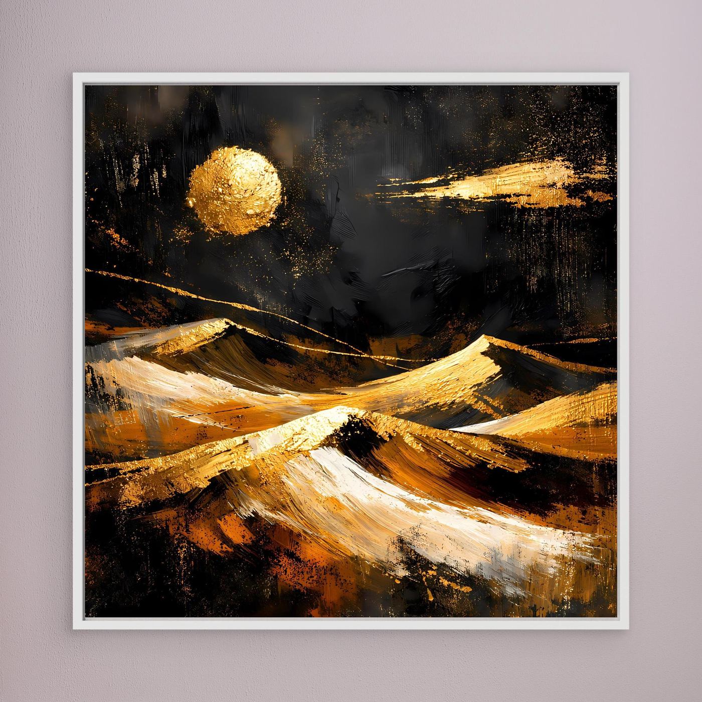 Leinwand Goldene Wüstenlandschaft bei Nacht | Abstraktes Dünen Wandbild Modern