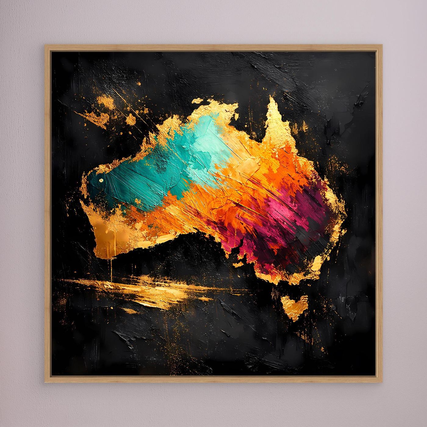Leinwand Abstrakte Australien Karte in Gold und Türkis | Modernes Kontinent Wandbild