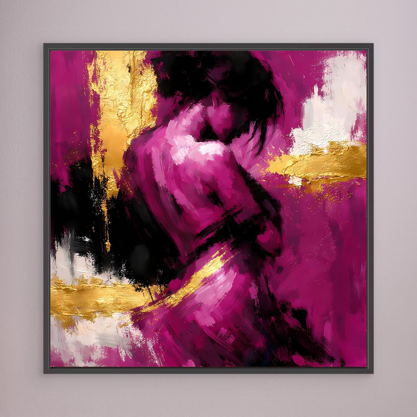 Leinwand Elegante Silhouette in Magenta | Abstraktes Frauengestalt Wandbild Gold