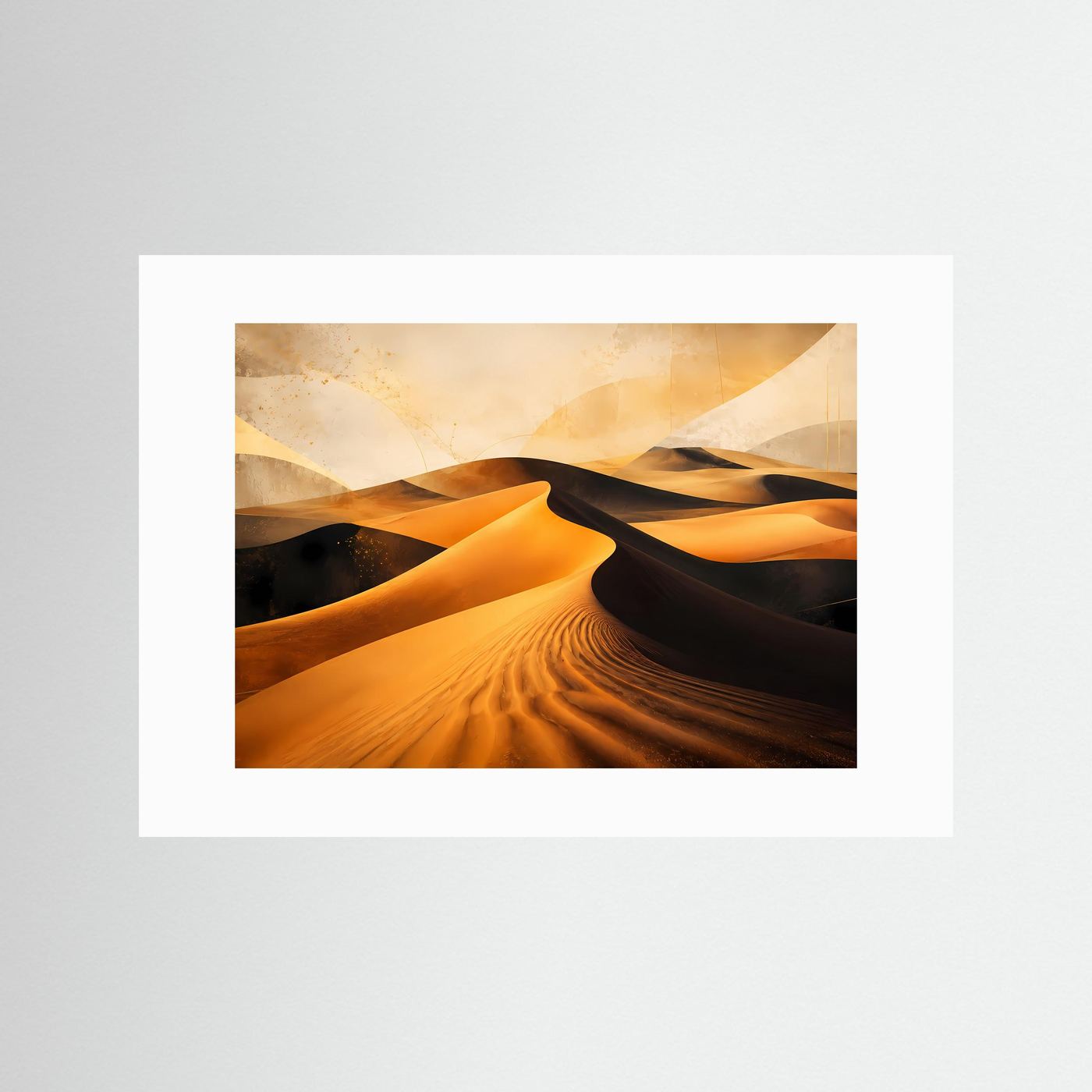 Wüste Poster Querformat | Abstrakte Sanddünen in Gold, Schwarz & Beige