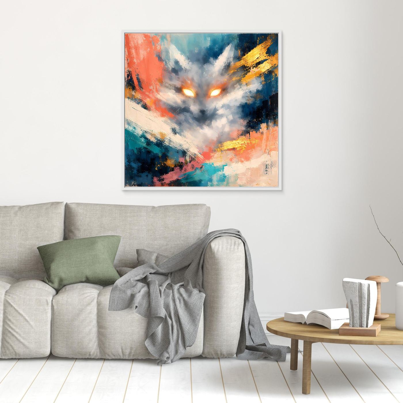 Leinwandbild Abstrakter Kitsune Fuchs | Modernes Japanisches Kunstwerk