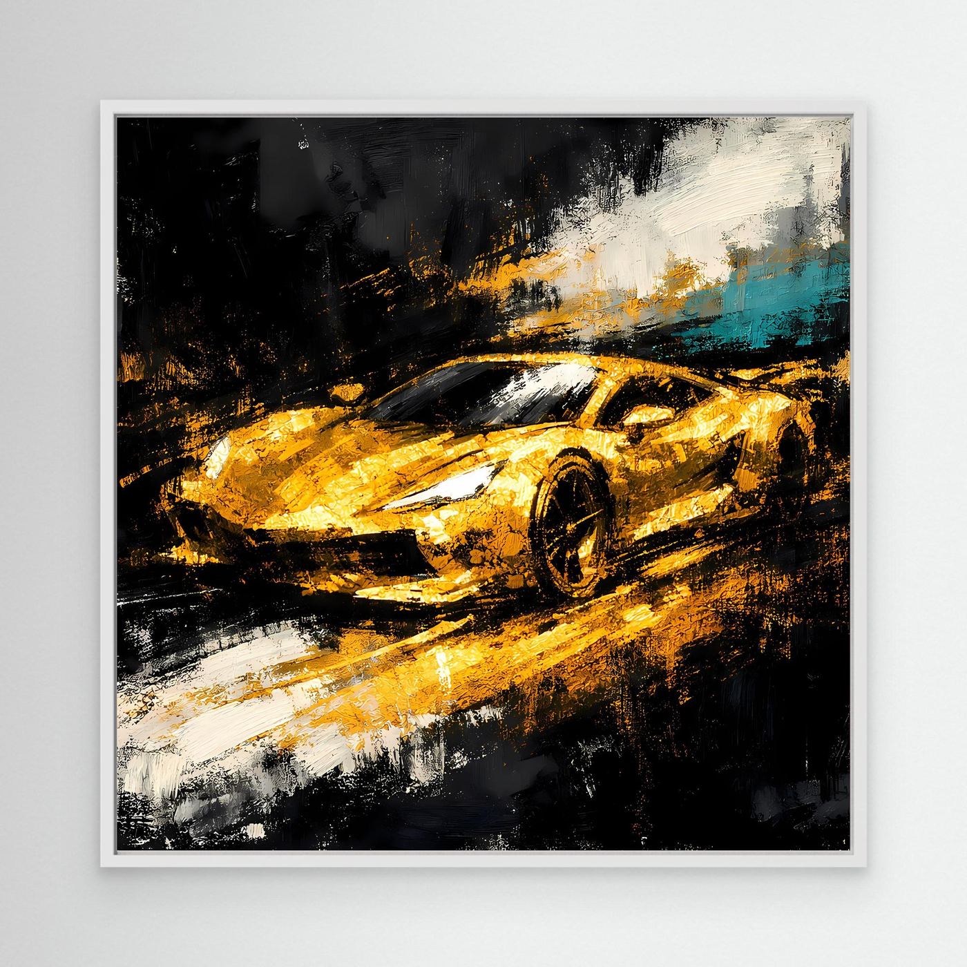 Leinwand Goldener Supersportwagen | Modernes Abstraktes Rennsport Wandbild