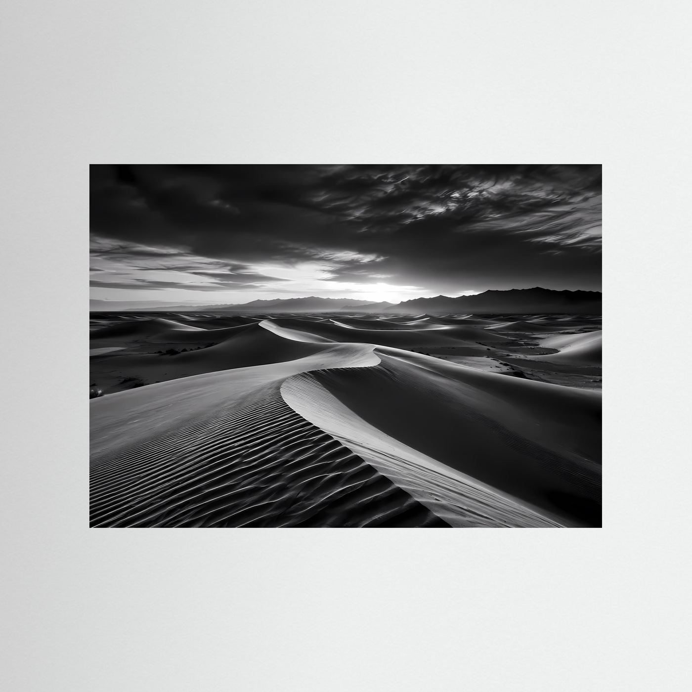 Wüsten Poster Schwarz Weiß | Minimalistische Dünen Landschaft | Moderne Fine Art Wandkunst | Monochromes Leinwandbild | Panorama Natur | Elegante Wanddeko