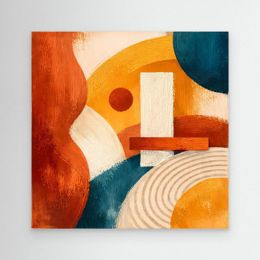 Geometrisches Abstrakt-Leinwandbild ohne Rahmen, Terrakotta-, Blau- und Gelbtöne