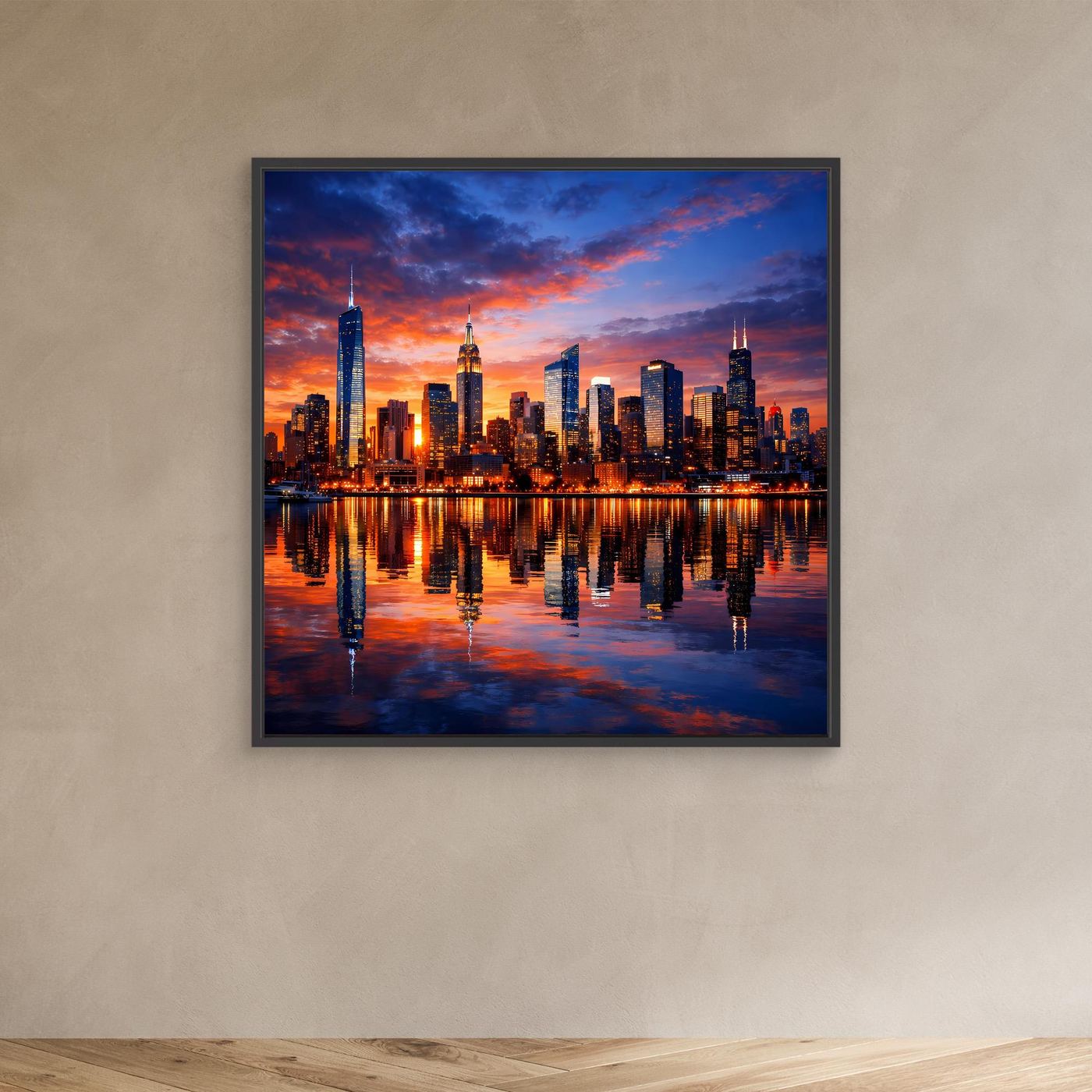 Leinwand Atemberaubende City Skyline im Abendrot | Urbanes New York Stil Wandbild