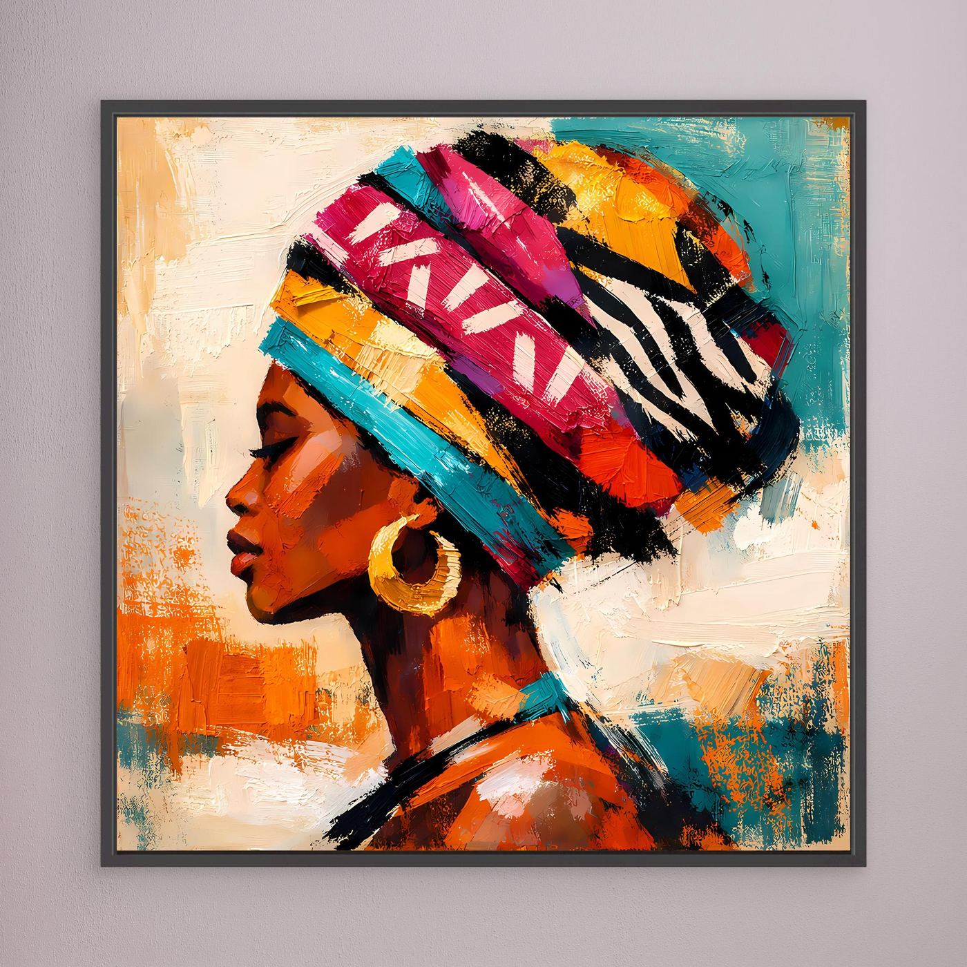 Leinwand Afrikanische Schönheit mit Kopftuch | Abstraktes Modern Art Porträt Wandbild