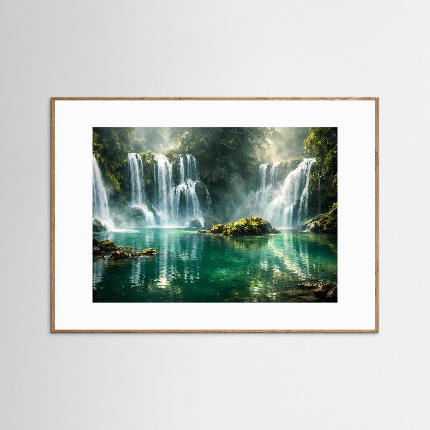 Idyllische Wasserfälle im Dschungel | Türkiser See & Natur Poster Querformat
