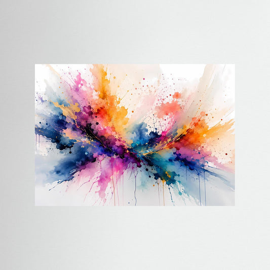 Abstraktes Aquarell-Wandbild mit farbigem Farbklecks-Motiv, ohne Rahmen