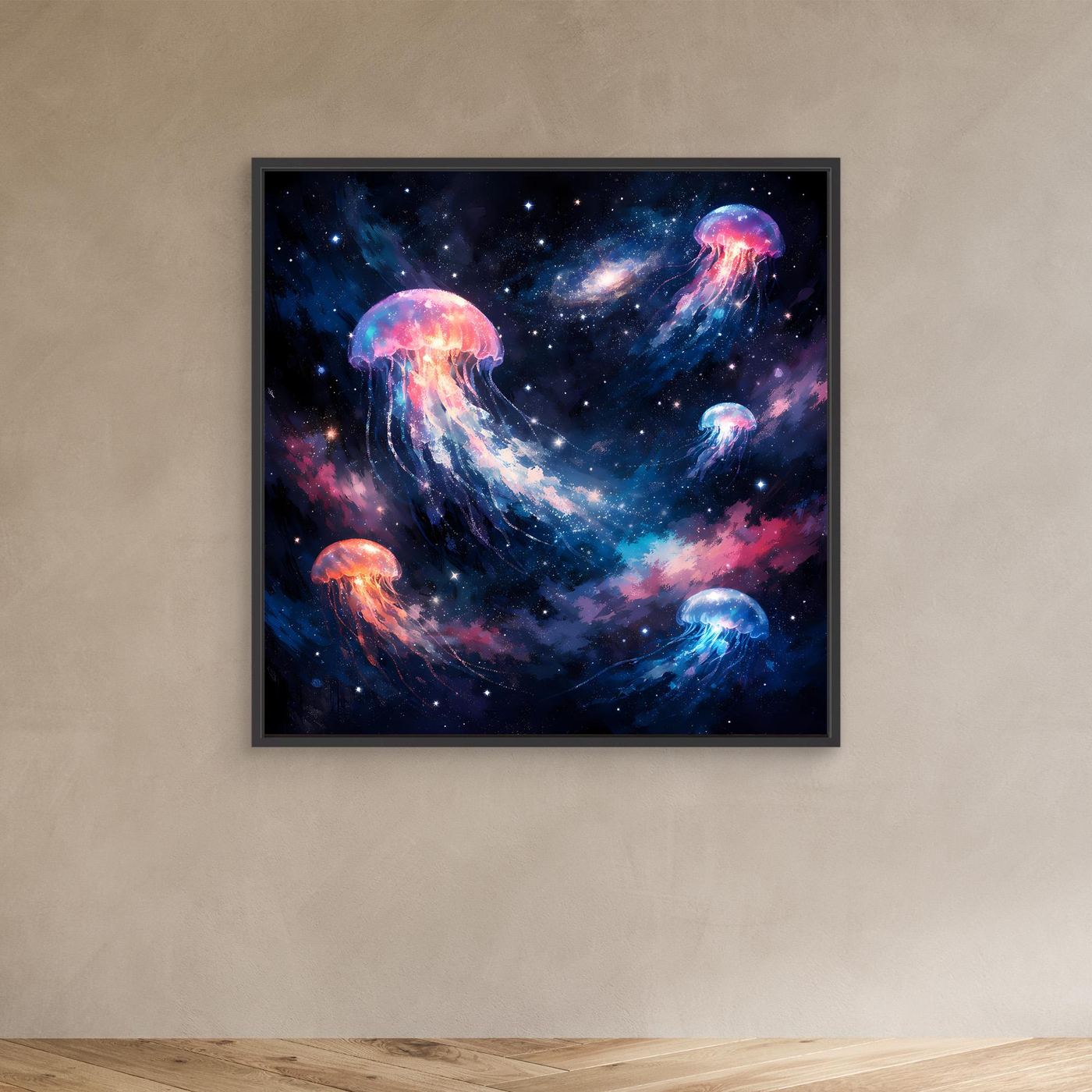 Leinwand Leuchtende Qualle im Tiefsee-Leuchten | Abstraktes Maritimes Wandbild
