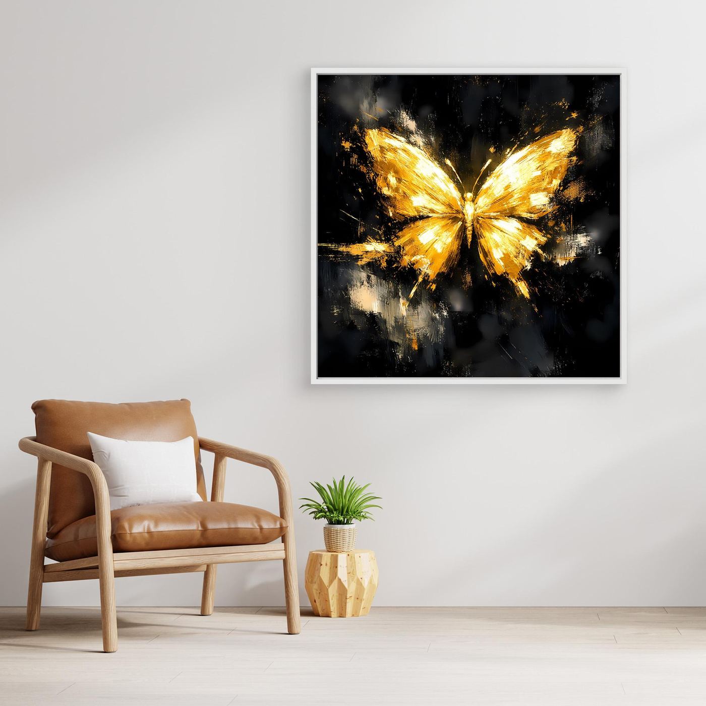 Leinwand Eleganter Goldener Schmetterling | Abstraktes Luxus Wandbild