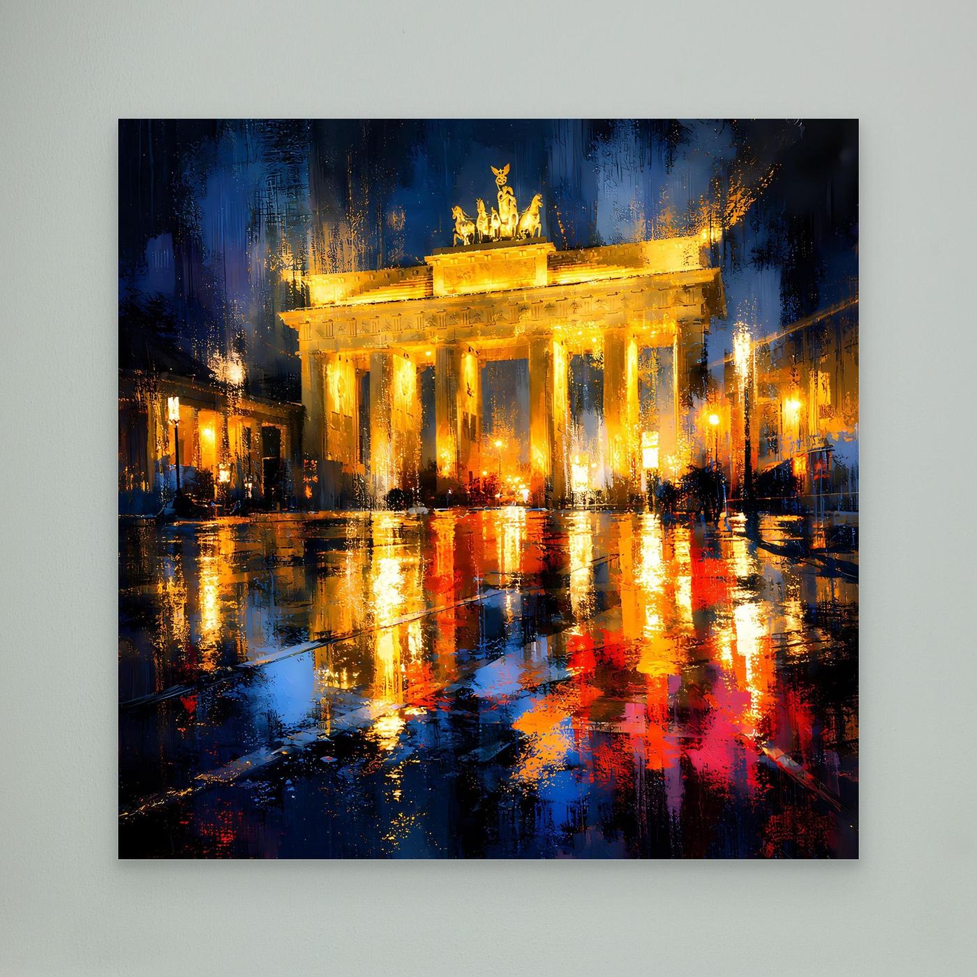 Leinwand Beleuchtetes Brandenburger Tor bei Nacht | Abstraktes Berlin Wandbild
