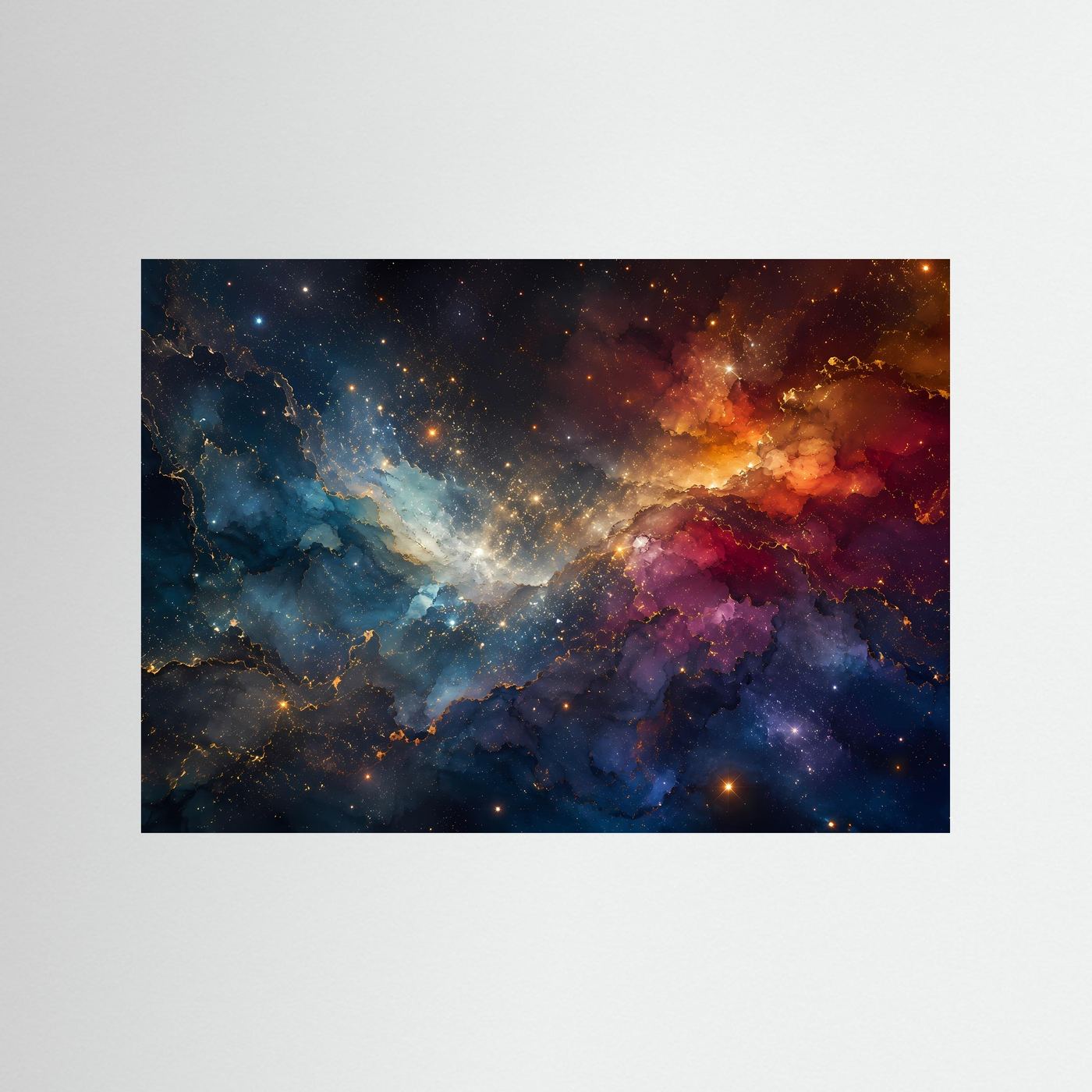 Abstrakte Galaxy-Wandkunst ohne Rahmen, blau-violette Farbnebel mit goldenen Sternen