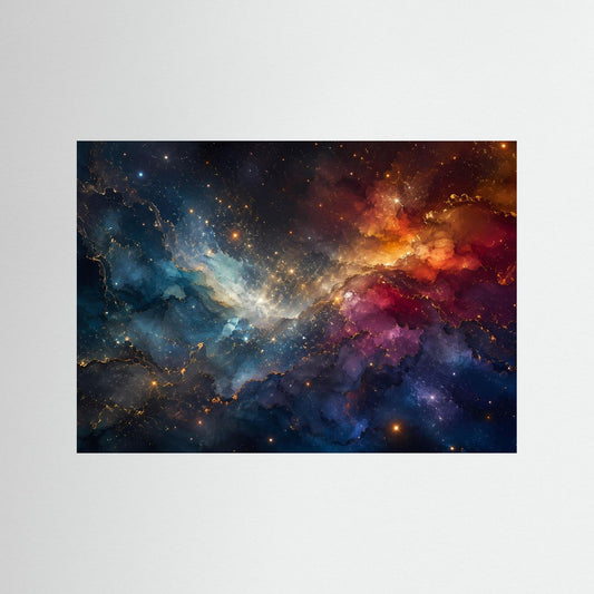 Abstrakte Galaxy-Wandkunst ohne Rahmen, blau-violette Farbnebel mit goldenen Sternen