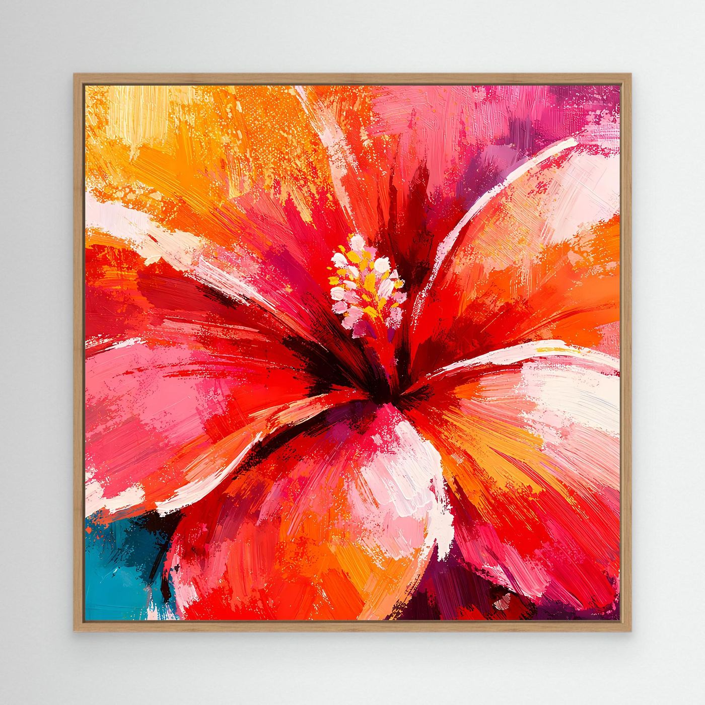 Leinwand Abstraktes Hibiskus Blütenbild | Modernes Tropen Wandbild Rot Pink