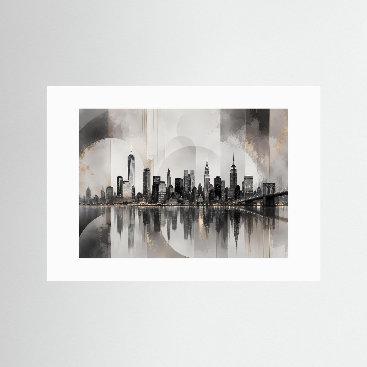 Skyline-Poster im Querformat mit Brückenmotiv, ohne Rahmen, mit weißem Rand